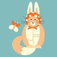 Easter cat with ears of a rabbit, a hare and in a handkerchief. vector