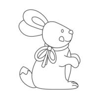 Easter bunny, a rabbit with a bow on his neck. Line art. vector