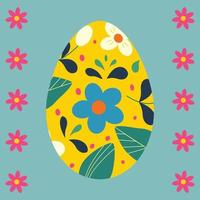 Easter egg with floral patterns and flower ornament on the edges. vector