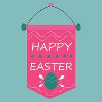 Happy Easter text on a hanging picture with egg and ornament. vector