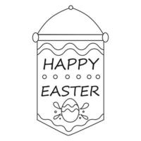 Happy Easter text on a hanging picture with egg and ornament. Line art. vector