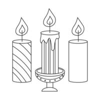 un conjunto de velas, un candelero. línea Arte. vector ilustración.