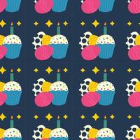 Easter pattern with eggs with ornament, cupcake, candle. Color vector illustration.