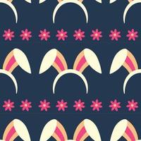 Easter pattern with rabbit ears, hare and flowers. Color vector illustration.