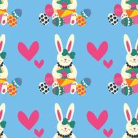 Easter pattern with eggs, rabbit, hare, envelope with postcard. vector