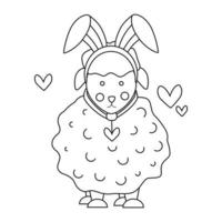 A sheep with ears of a rabbit, a hare, on the theme of Easter. Line art. vector