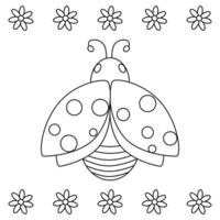 Ladybug with floral ornament. Line art. Vector illustration.