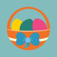 Easter basket with eggs and a bow on the basket. vector