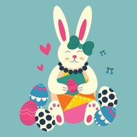 Easter bunny, the rabbit holds an envelope with a postcard and eggs with an ornament in its paws. vector