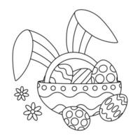 Easter eggs with ornaments on a plate, and with rabbit ears. Line art. vector