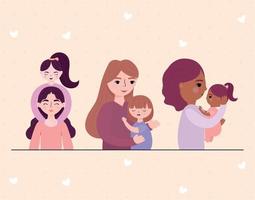 three mothers with babies vector