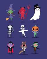 halloween characters group vector