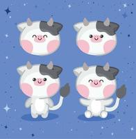 four cows set vector