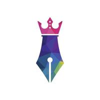 King pen vector logo design. Royal Pen crown Logo design vector template.