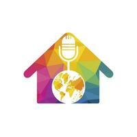 Global podcast logo design. Broadcast entertainment business logo template vector illustration.