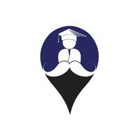 fuerte educación logo diseño modelo. estudiante con Bigote y GPS icono diseño. vector