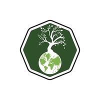 Globe tree vector logo design template. Planet and eco symbol or icon.