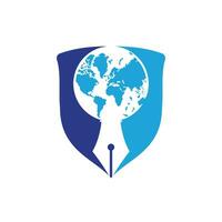 Pen nib and globe logo vector. Education Logo. Institutional and educational vector logo design.
