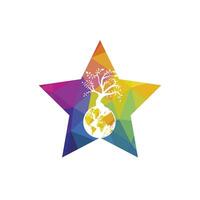 Globe tree with star vector logo design template. Planet and eco symbol or icon.