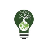 Globe tree with lightbulb vector logo design template. Planet and eco symbol or icon.