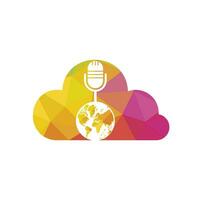 Global podcast logo design. Broadcast entertainment business logo template vector illustration.