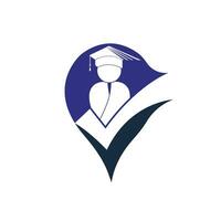 Student and check mark icon and logo design. Educational and institutional vector logo design template.
