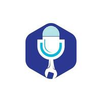 reparar el diseño del logotipo del vector de podcast. diseño de icono de llave inglesa y micrófono.