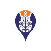 diseño de logotipo de vector de rey inteligente. cerebro humano con diseño de icono de corona.