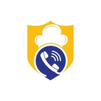 diseño de logotipo de vector de chef de teléfono. diseño de icono de sombrero de chef y auricular.