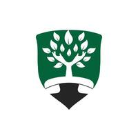Nature call vector logo design. Handset and hand tree icon design template.