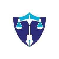 Law logo vector with judicial balance symbolic of justice scale in a pen nib. Logo vector for law, court, justice services and firms.