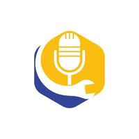 Repair podcast vector logo design. Wrench and mic icon design.