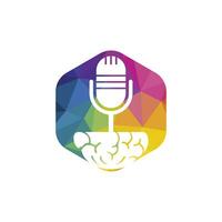 Brain podcast logo design. Broadcast entertainment business logo template vector illustration.