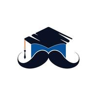 Strong education logo design template. Hat graduation with mustache icon design. vector