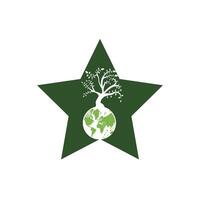 Globe tree with star vector logo design template. Planet and eco symbol or icon.