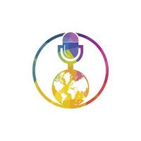 Global podcast logo design. Broadcast entertainment business logo template vector illustration.