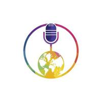 Global podcast logo design. Broadcast entertainment business logo template vector illustration.