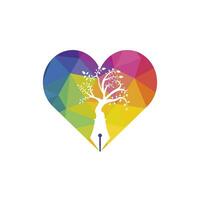 plantilla de diseño de logotipo de vector de pluma de árbol. concepto de logotipo de amor y naturaleza del escritor.