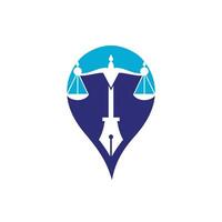 Law logo vector with judicial balance symbolic of justice scale in a pen nib. Logo vector for law, court, justice services and firms.