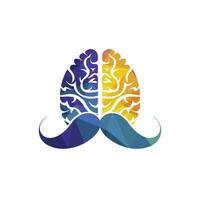 Moustache mind vector logo design template. Smart brain logo concept.