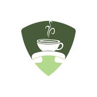 Coffee call vector logo design. Handset and cup icon.