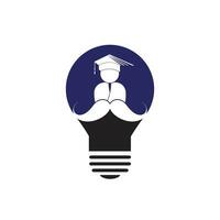 Strong education logo design template. Student with mustache and lightbulb icon design. vector