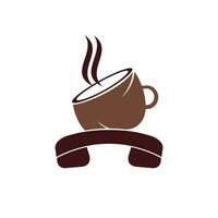 Coffee call vector logo design. Handset and cup icon.