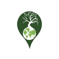 Globe tree with home vector logo design template. Planet and eco symbol or icon.