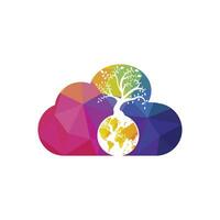 Globe tree with cloud vector logo design template. Planet and eco symbol or icon.