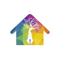 Tree pen vector logo design template. Writer home and nature logo concept.
