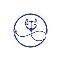 Medical law vector logo design template. Stethoscope with law scale icon vector design.