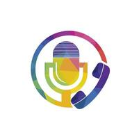 Podcast talk vector logo design. Call logo design combined with podcast mic.