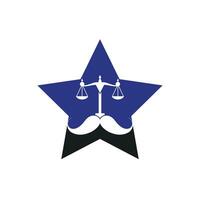 Strong law vector logo design concept. Scale and mustache with star icon vector design.