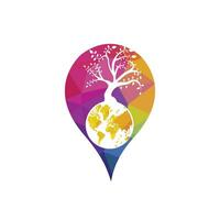 Globe tree with home vector logo design template. Planet and eco symbol or icon.